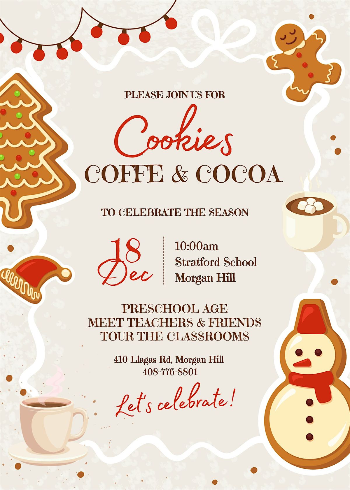 Cookies, Coffee & Cocoa, 18 December | Event in Morgan Hill | AllEvents