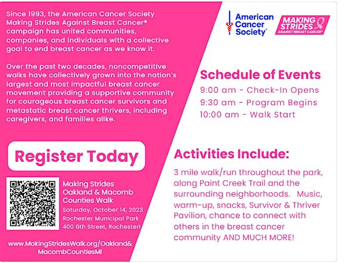 Making Strides Against Breast Cancer Oakland & Macomb Counties Walk,  Rochester Municipal Park, October 14 2023 | AllEvents.in