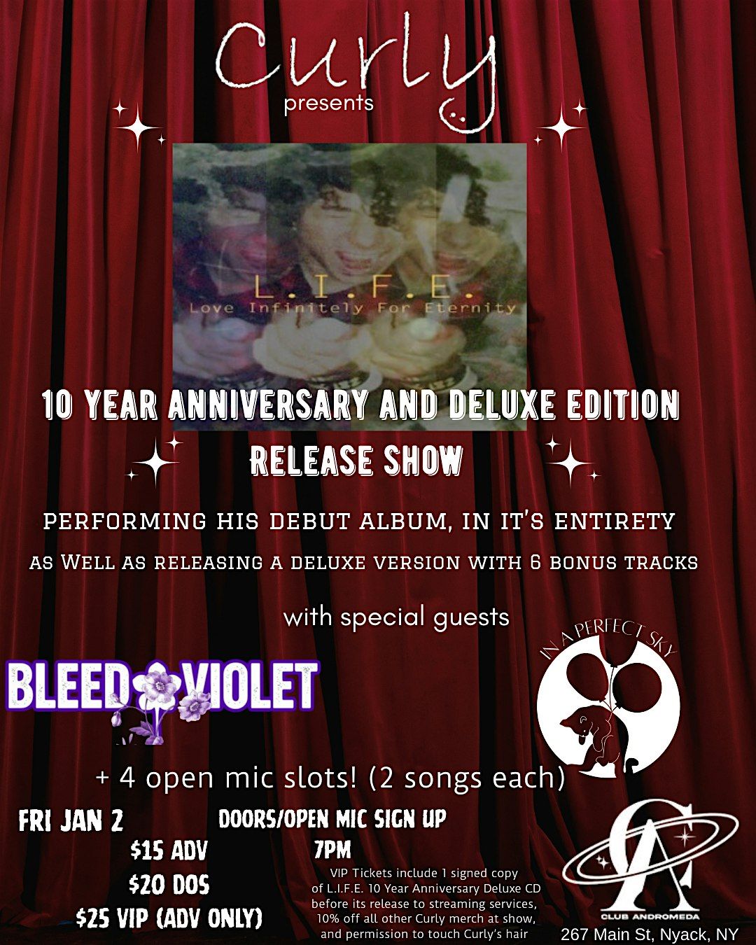Curly L.I.F.E. 10Year Anniversary Show w/ Bleed Violet, In A Perfect Sky, 2 January | Event in Nyack | AllEvents