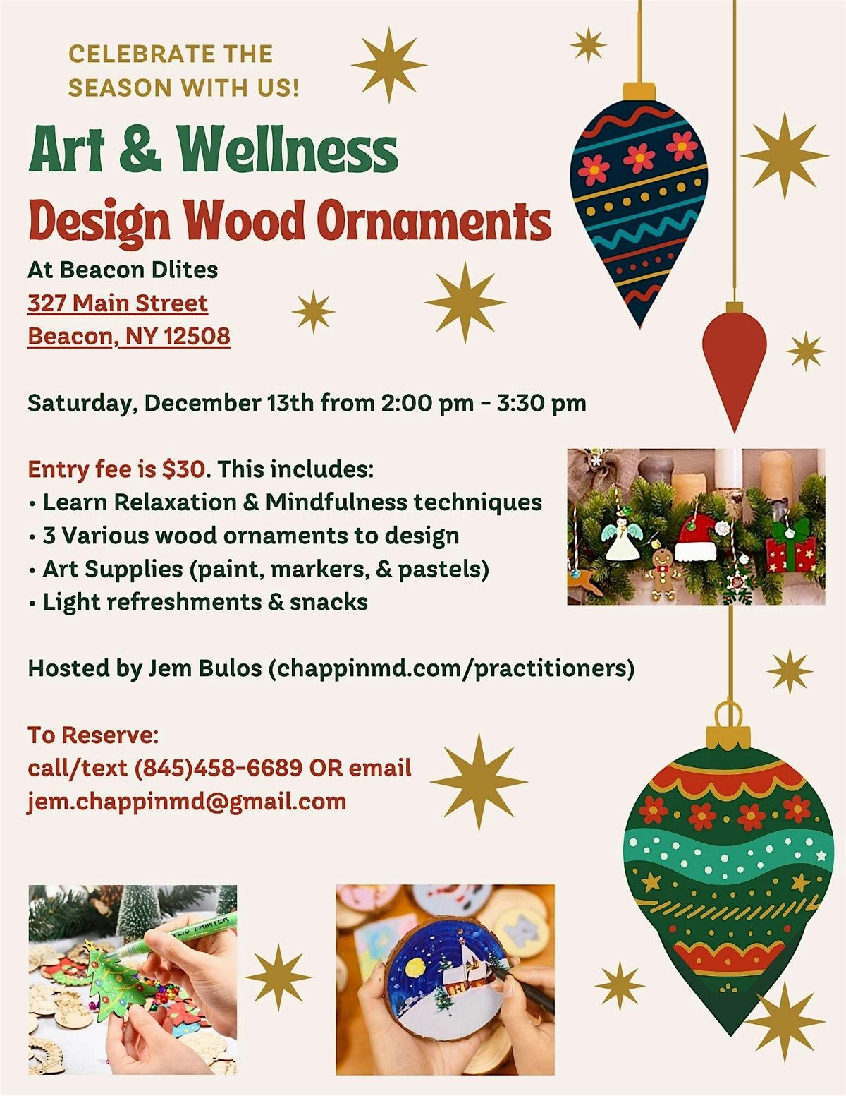 Art & Sip - Design a Festive Wood Ornament, 13 December | Event in Beacon | AllEvents