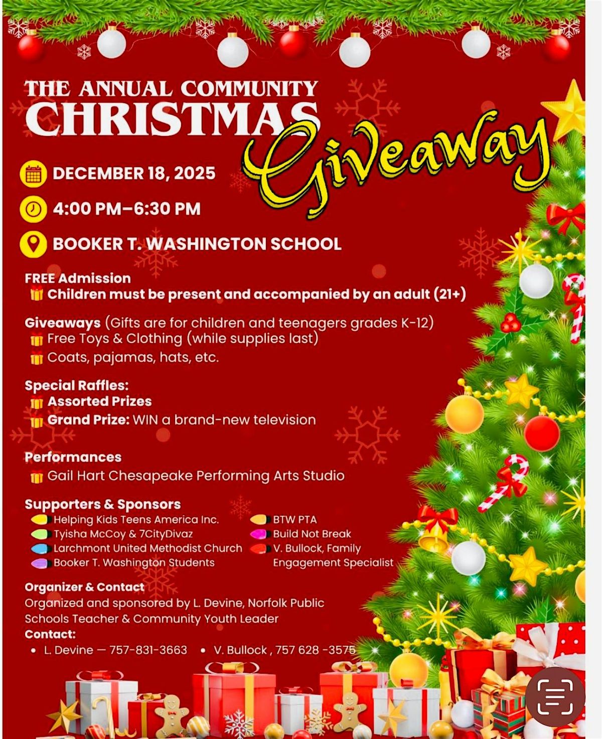 Christmas Community Giveaway at Booker T Washington High School, 18 December | Event in Norfolk | AllEvents