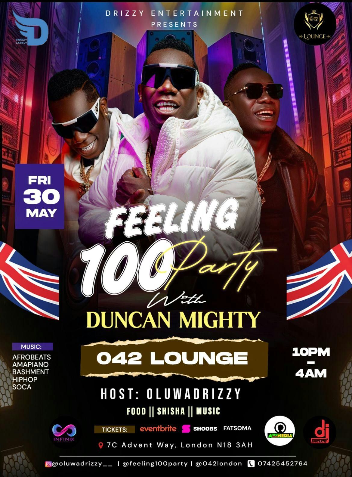 FEELING 100 PARTY WITH DUNCAN MIGHTY, 30 May | Event in Enfield | AllEvents