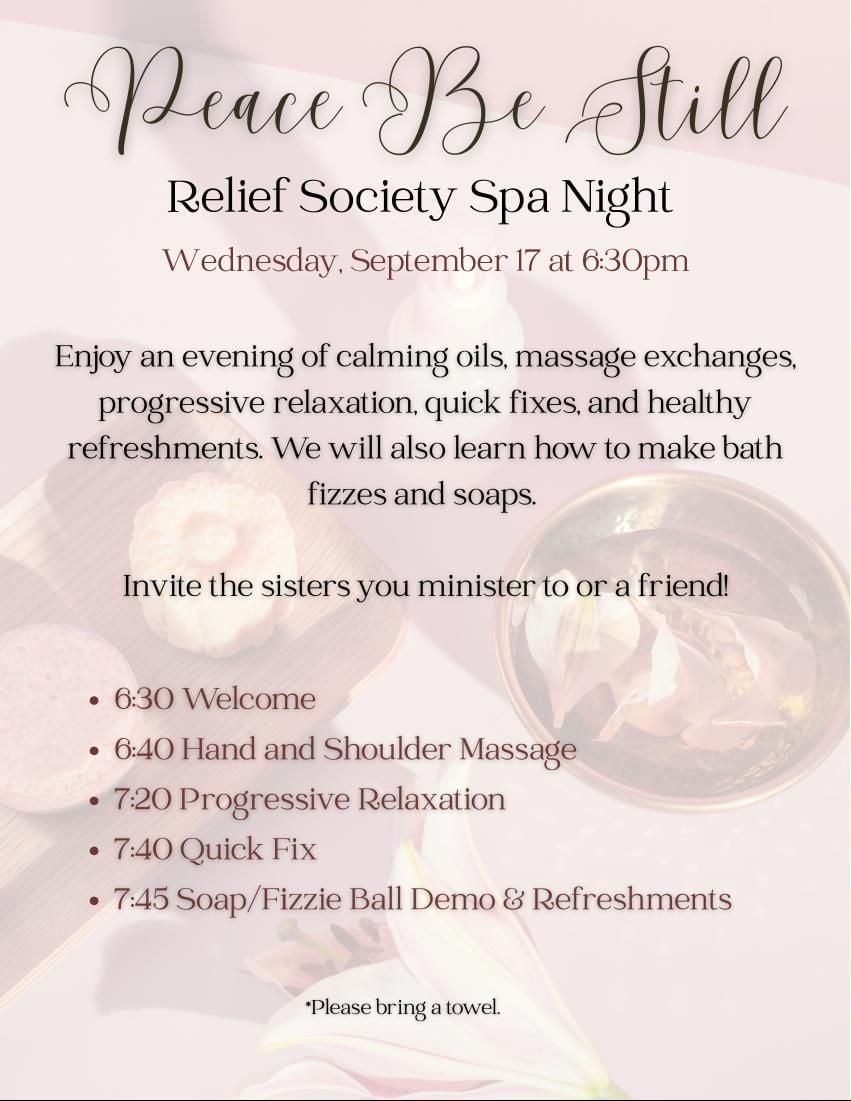 North Shore 2nd Relief Society Activity: Spa Night, 17 September | Event in Wilmette | AllEvents