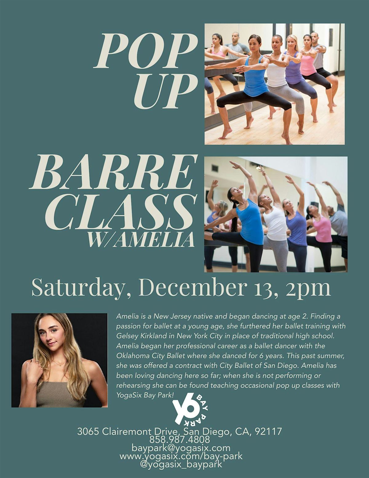 Pop Up Barre Class w/Amelia, 13 December | Event in San Diego | AllEvents