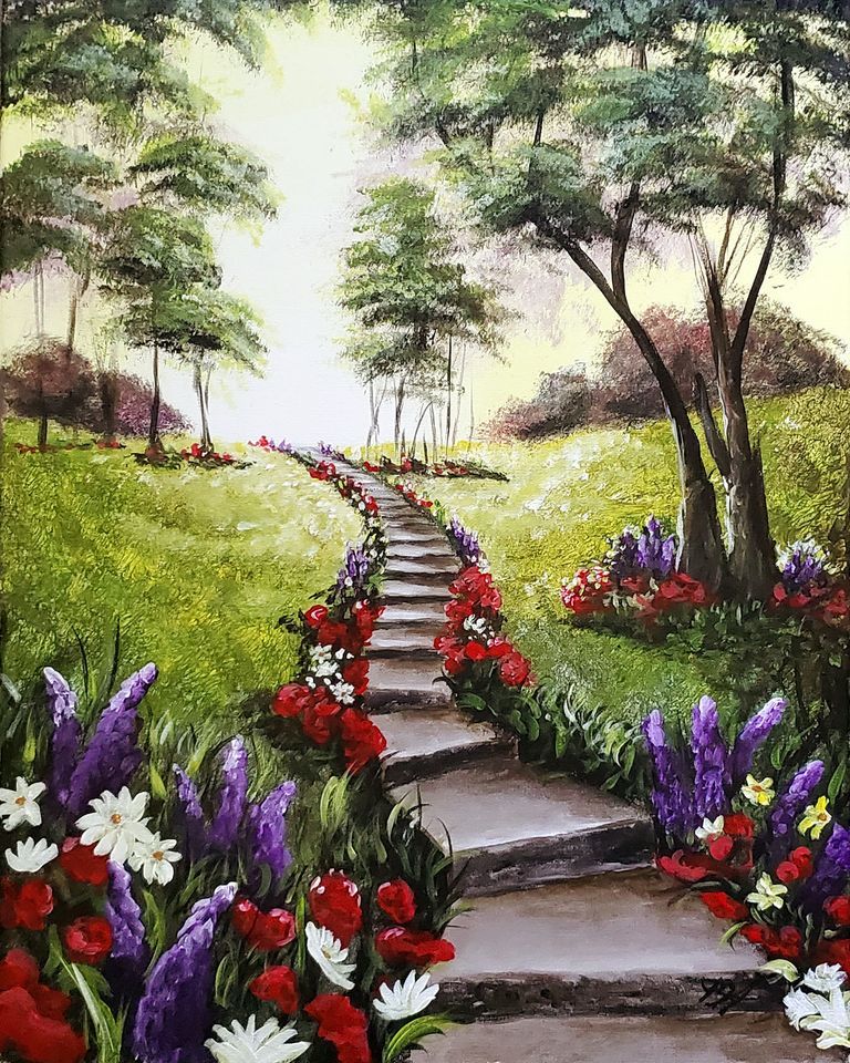 Adult Summer Flower Stairway Paint & Sip Event March 17th 6pm8pm