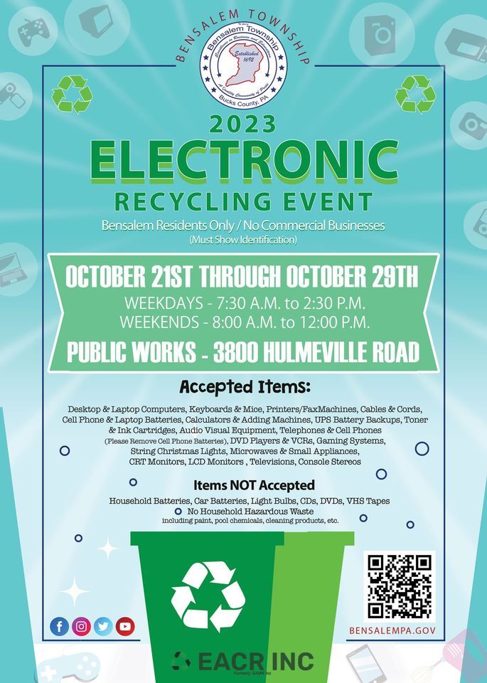 FREE ELECTRONIC RECYCLING EVENT for Bensalem Residents, 3800 Hulmeville