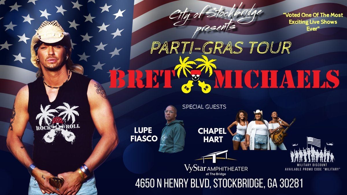 Bret Michaels with Lupe Fiasco and Chapel Hart at VyStar Amphitheater at The Bridge, 31 May | Event in Stockbridge