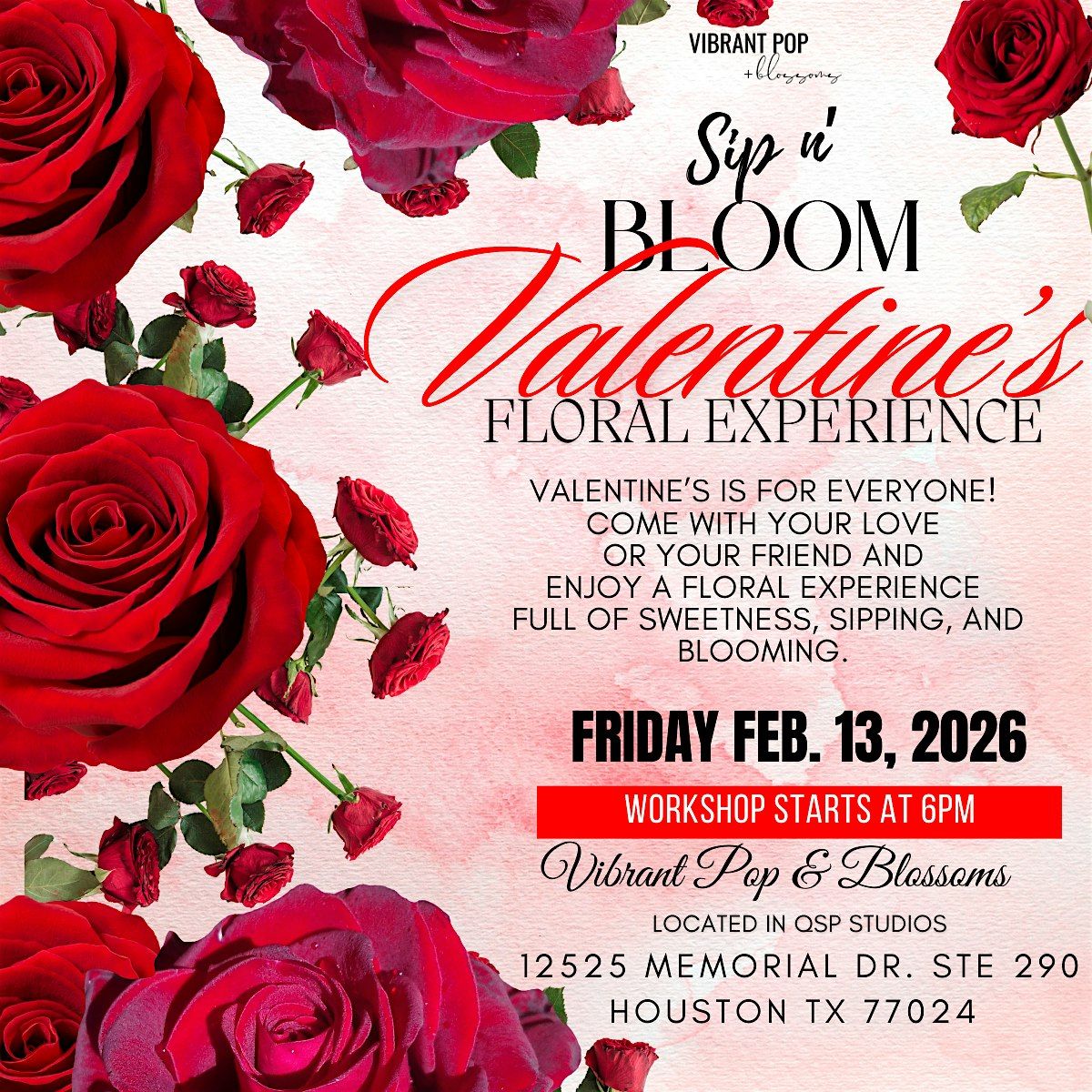 Vibrant Pop & Blossoms  *Sip n Bloom* VALENTINES, 12 February | Event in Houston | AllEvents