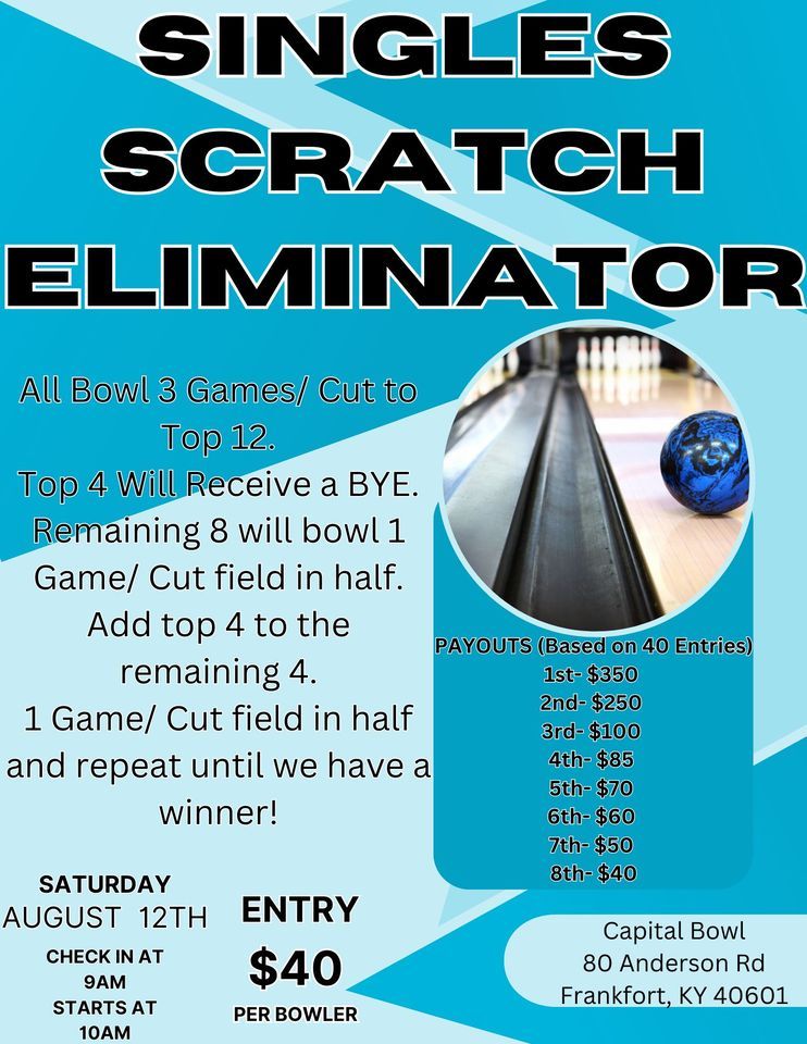 Singles Scratch Eliminator, Capital Bowl, Frankfort, August 12 2023