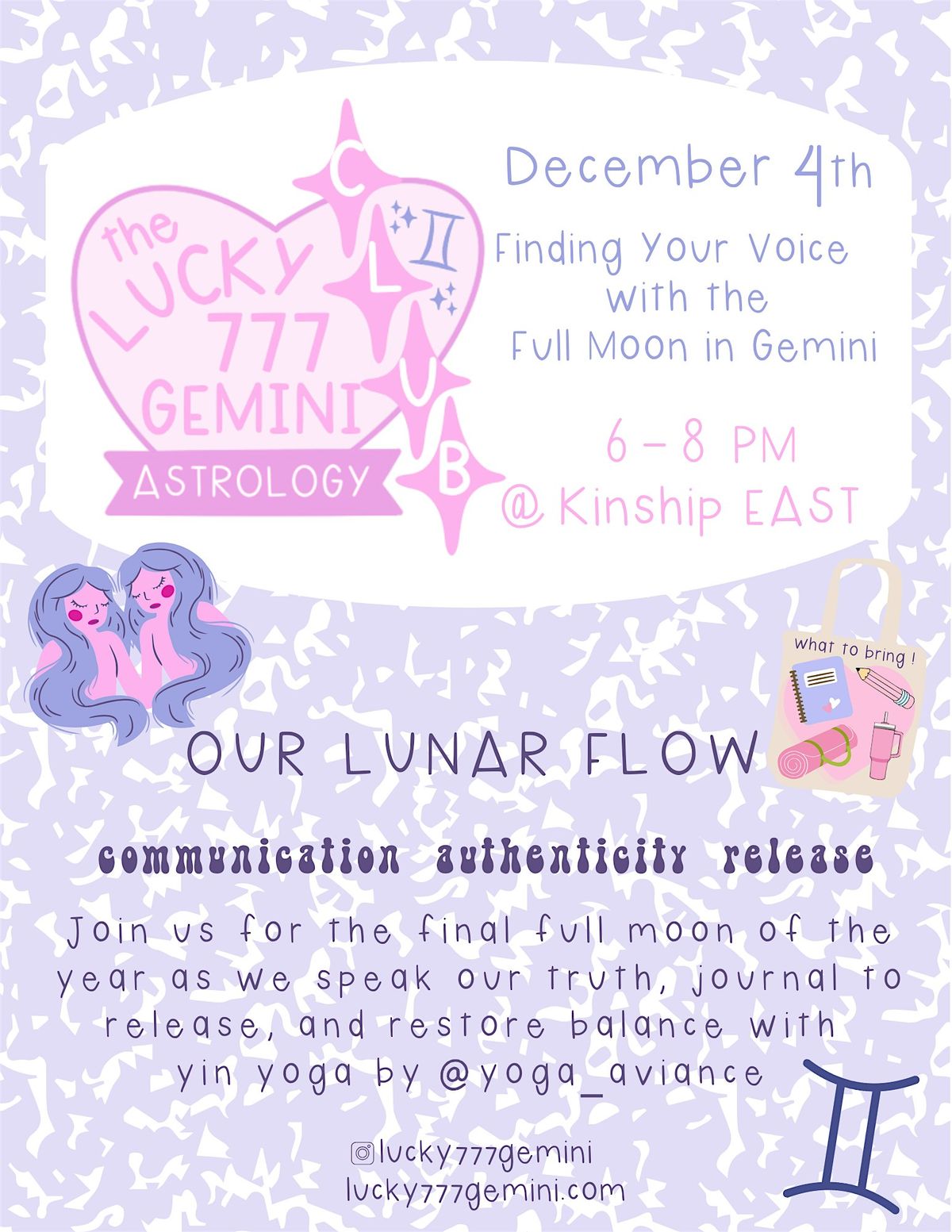 Full Moon in Gemini: Finding Your Voice & Releasing Your Old Stories, 4 December | Event in Charlotte