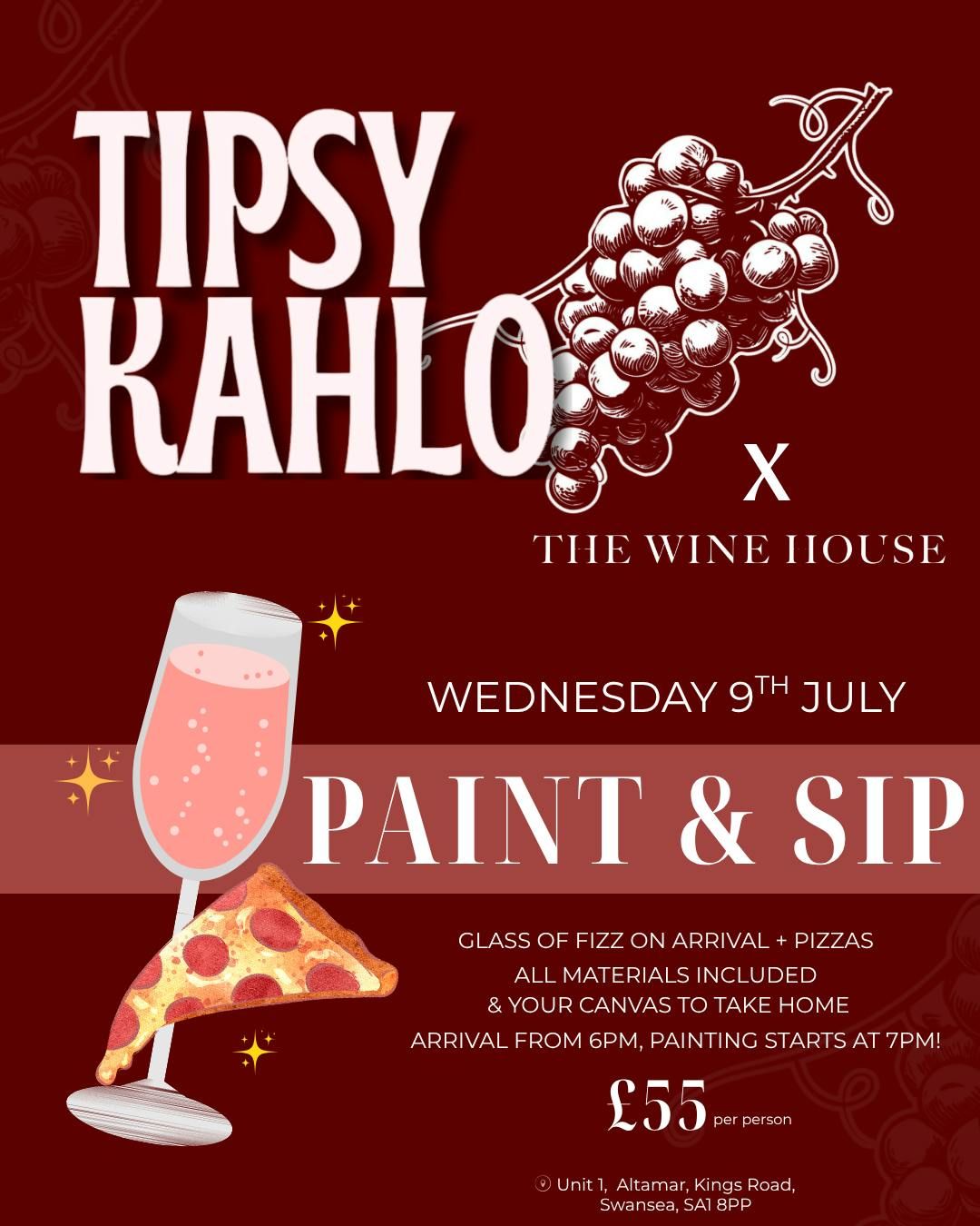 Paint &amp; Sip with Tipsy Kahlo, 9 July | Event in Swansea | AllEvents