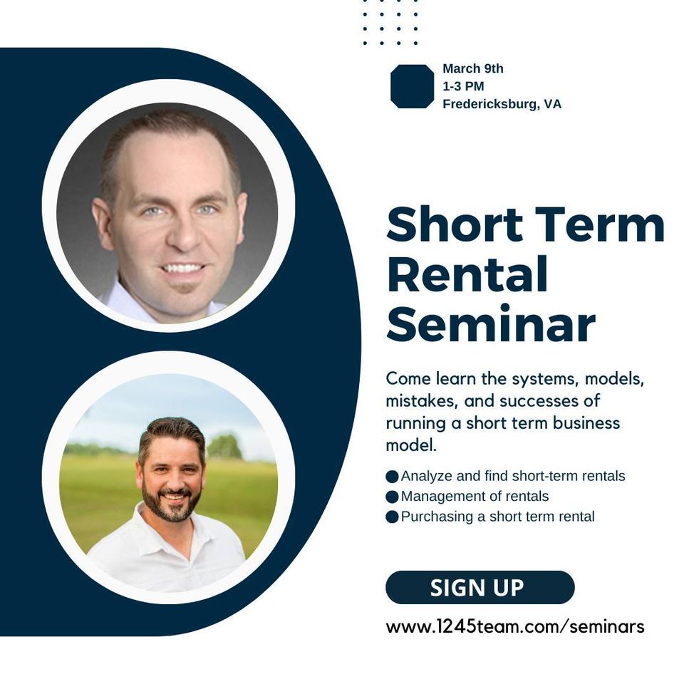Short Term Rental Seminar, Keller Williams Fredericksburg, VA, March 9