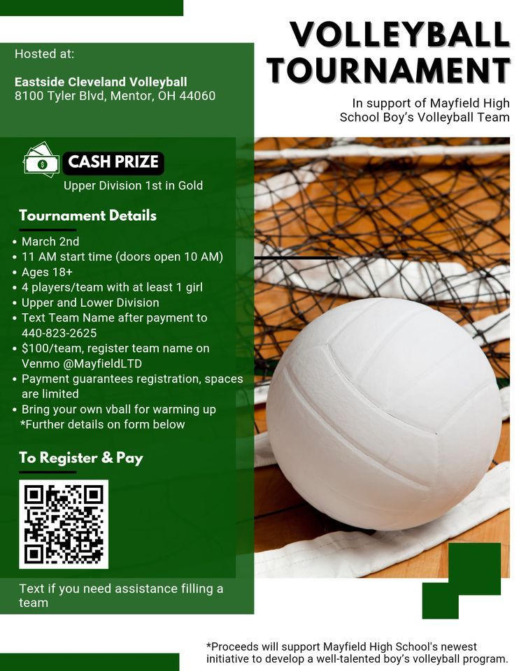 4v4 CASH PRIZE Coed Mayfield Fundraiser Tournament , Eastside