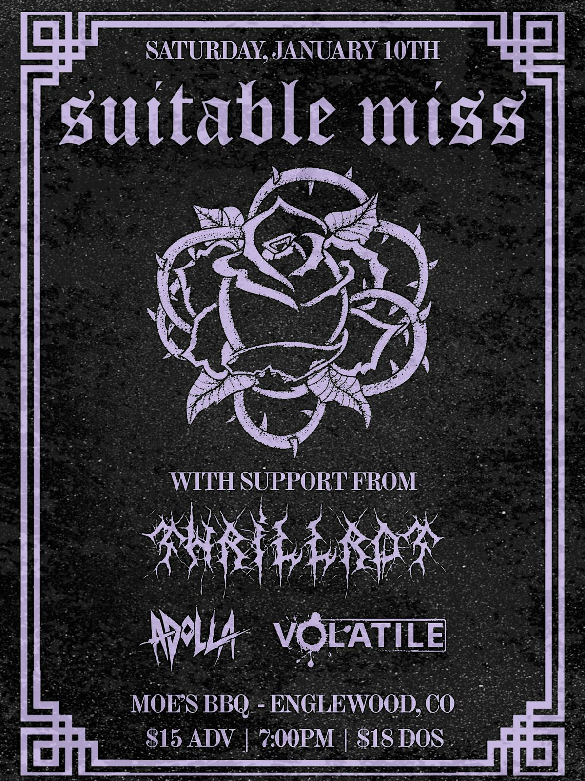 Suitable Miss w/ Thrillrot + adolla + Volatile, 10 January | Event in Englewood | AllEvents