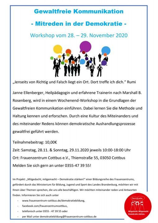 Gewaltfreie Kommunikation Workshop Frauenzentrum Cottbus E V 28 November To 29 November