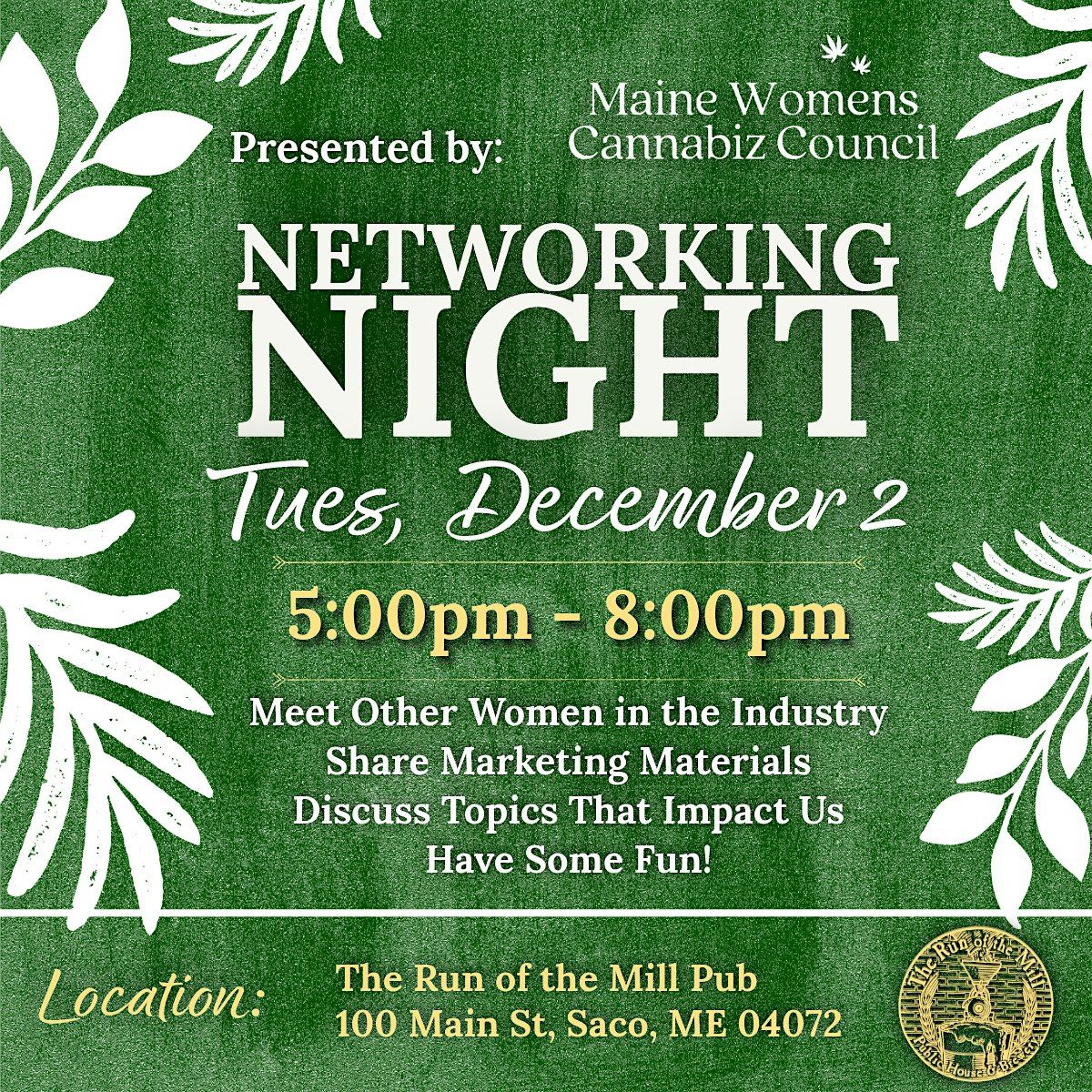 Maine Women's Cannabiz Council's December Networking Night, 2 December | Event in Saco | AllEvents