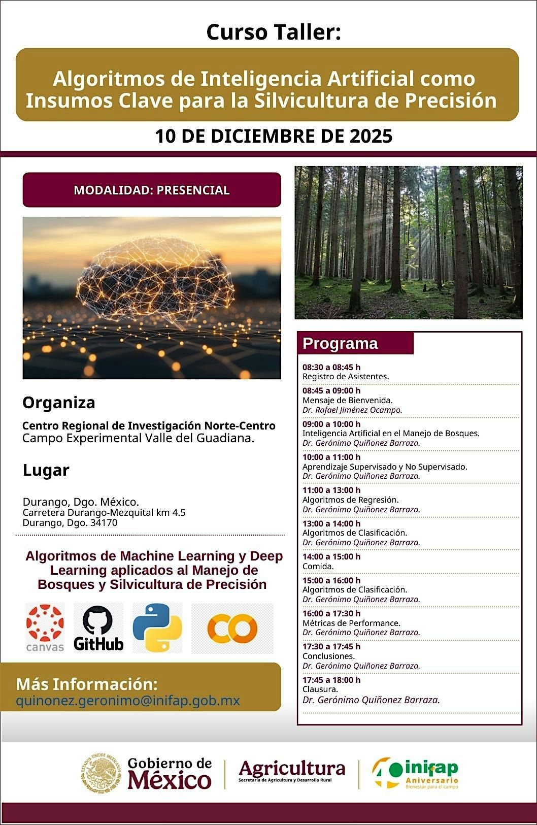 Algoritmos de Inteligencia Artificial  para la Silvicultura de Precisión, 10 December | Event in Durango