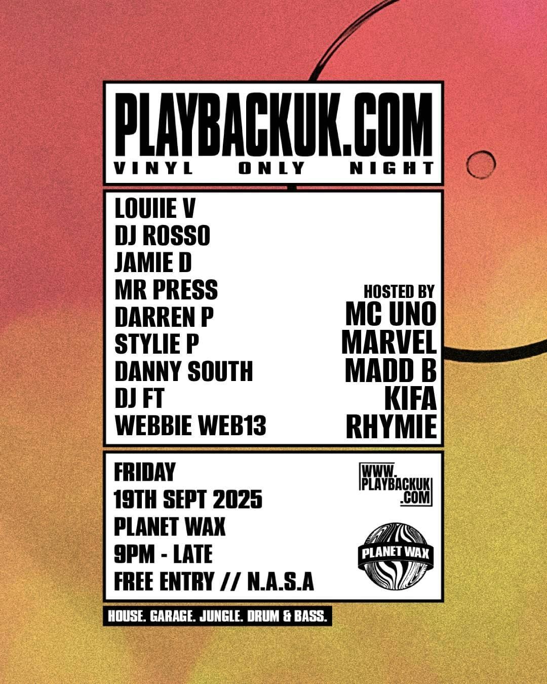 PLAYBACKUK VINYL ONLY NIGHT , 19 September | Event in London | AllEvents