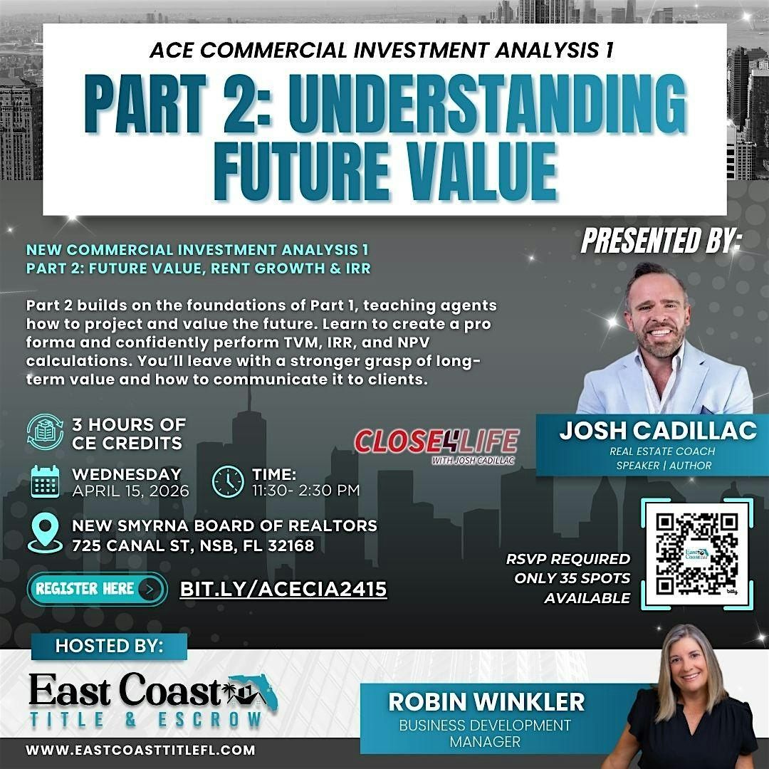 Commercial Investment Analysis, Pt. 2: Understanding Future Value, 15 April | Event in New Smyrna Beach | AllEvents