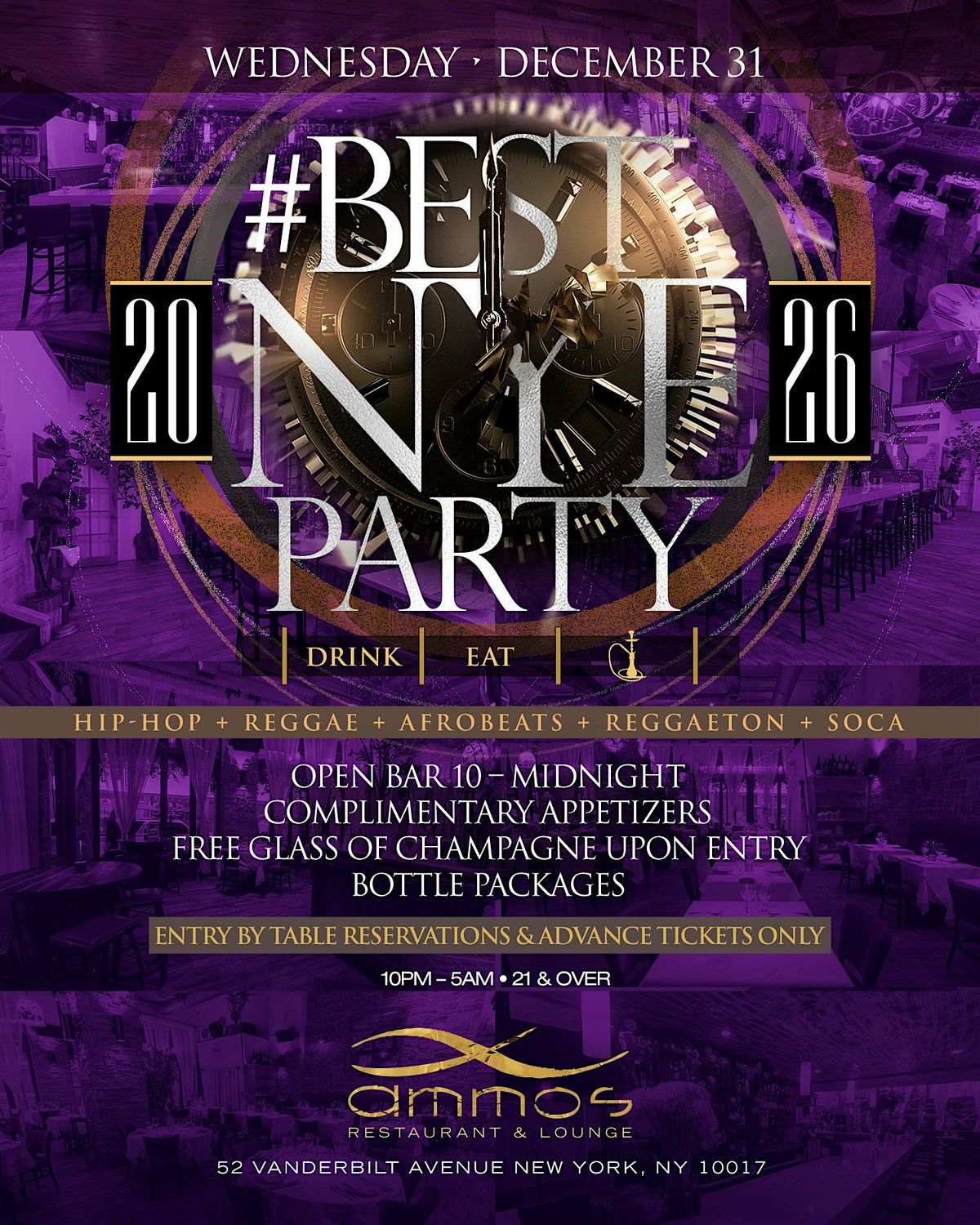 The #BestNYEParty @ Ammos • Open Bar! Appetizers! Champagne! $30 & $60, 31 December | Event in New York
