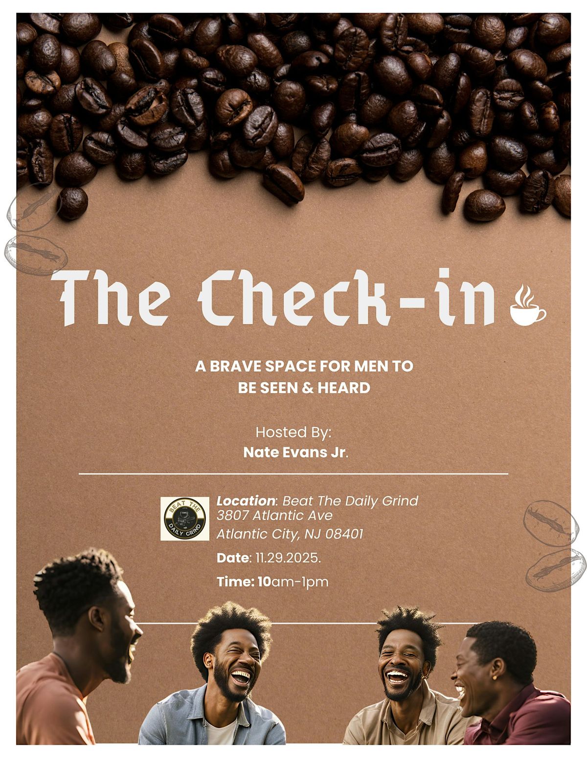 The Check-In (A Brave Space For Men To Be Seen & Heard), 29 November | Event in Atlantic City | AllEvents