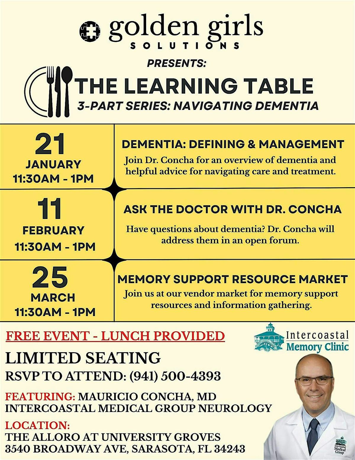 Learning Table 3-Part Series: Navigating Dementia (Part 1), 21 January | Event in Sarasota | AllEvents