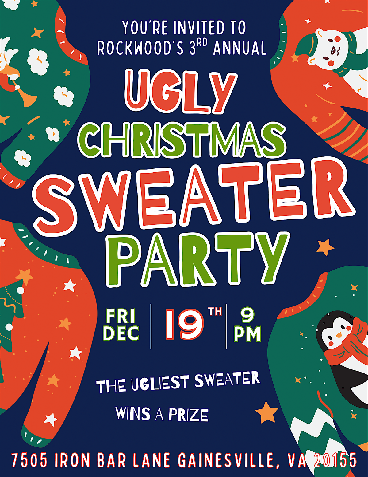 Ugly Sweater Party @ Rockwood!, 19 December | Event in Gainesville | AllEvents