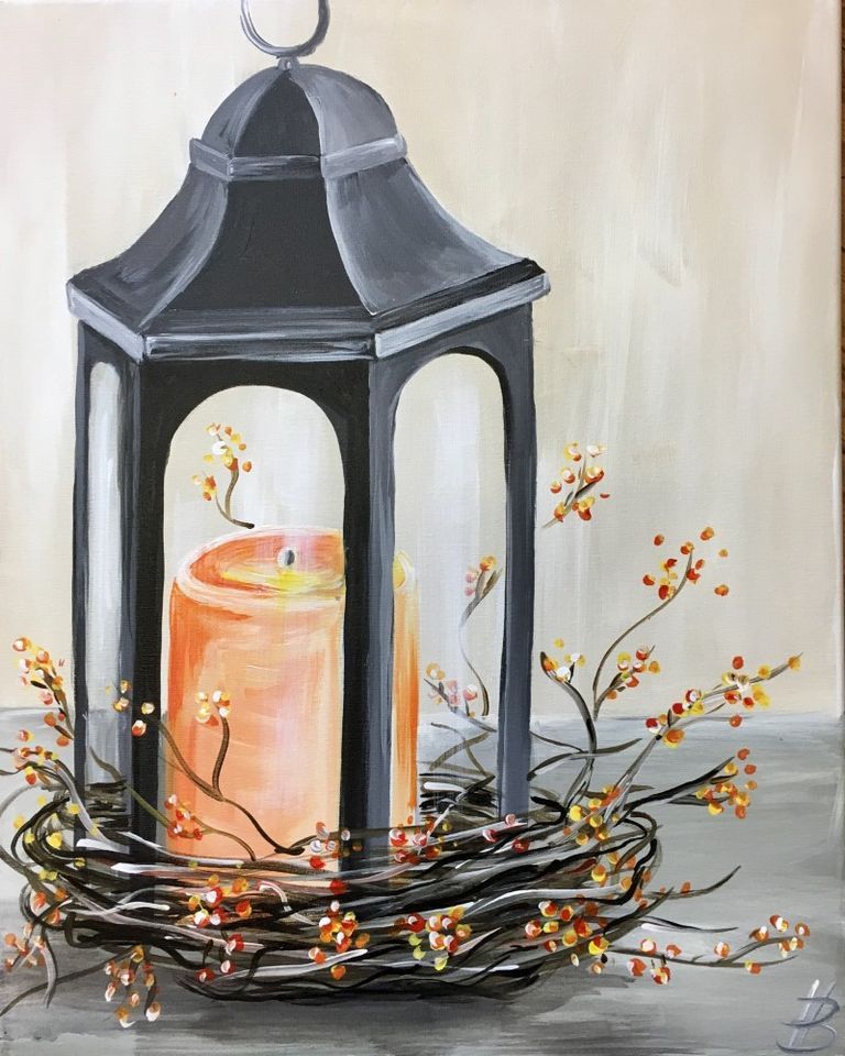 Sip & Paint Autumn Lantern BYOB and Free Onsite Parking, "Wine
