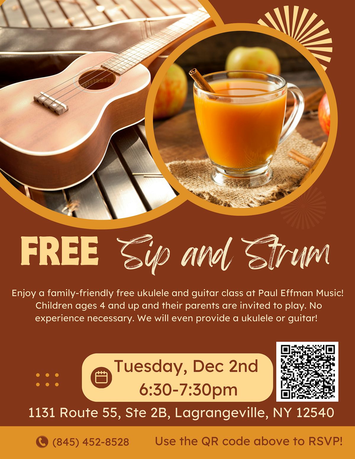 Free Sip and Strum Family Event - Learn Ukulele and Guitar, 9 December | Event in Lagrangeville | AllEvents