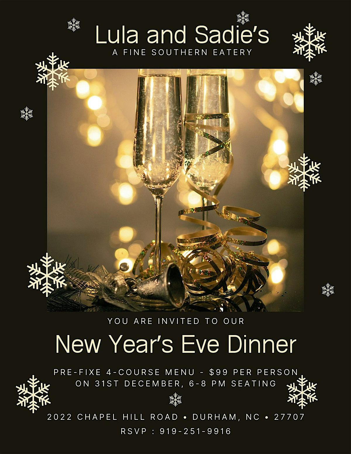 Lula & Sadie’s New Year’s Eve Dinner, 31 December | Event in Durham | AllEvents