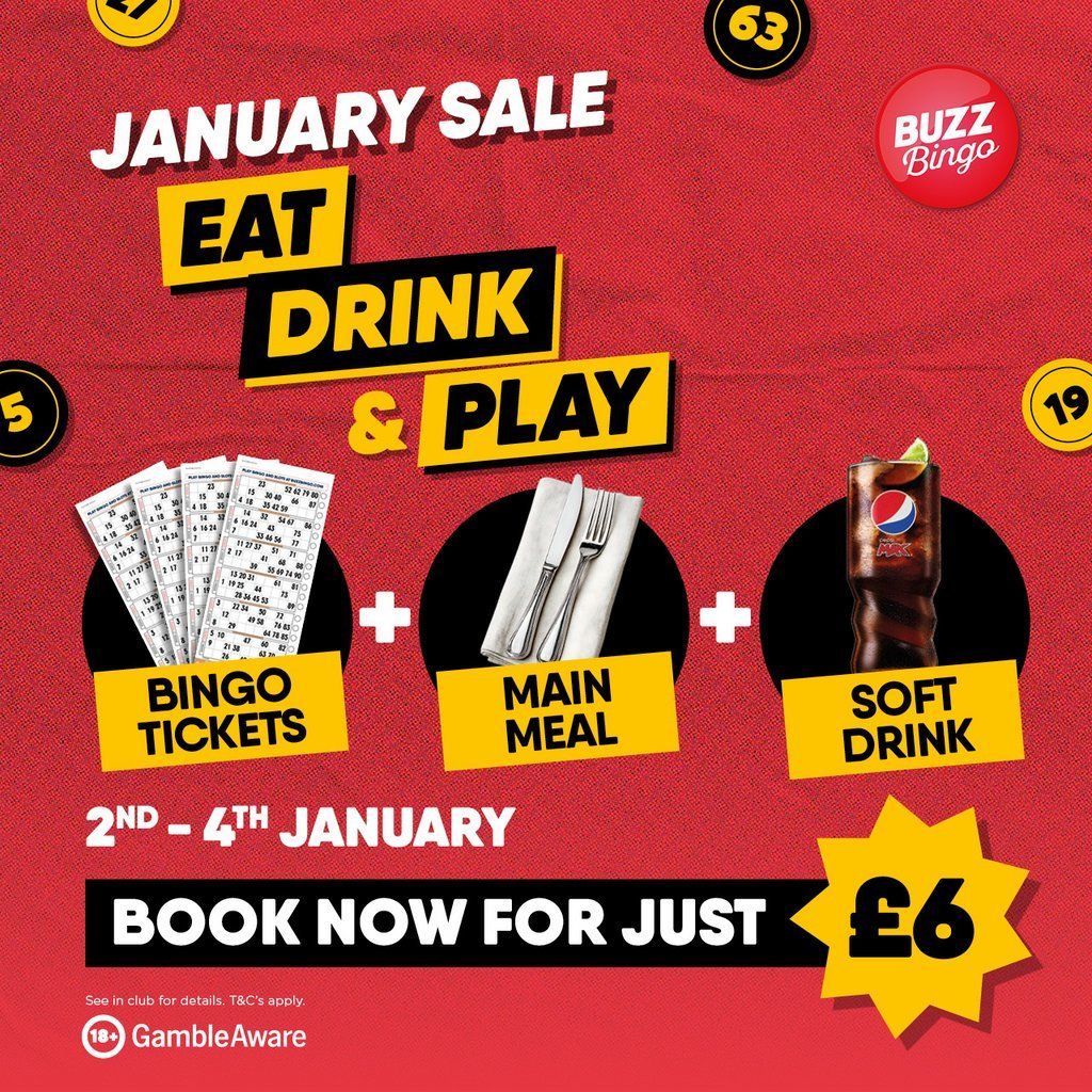 Eat, Drink & Play - Buzz Bingo Wakefield - January 26