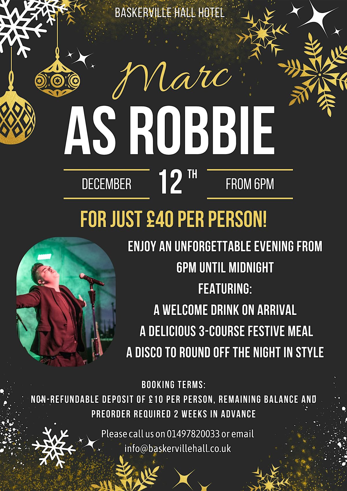 A festive evening at Baskerville Hall with Marc as Robbie Williams | Event in Hay-on-Wye | AllEvents