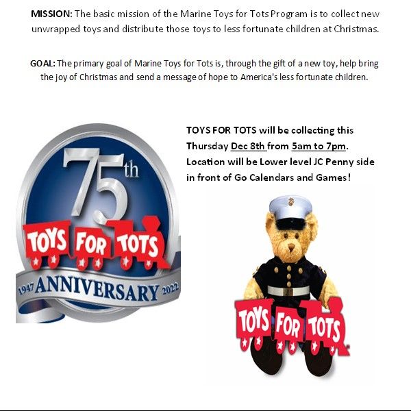 Toys For Tots Collection Event Dec 8th Northwoods Mall , Northwoods