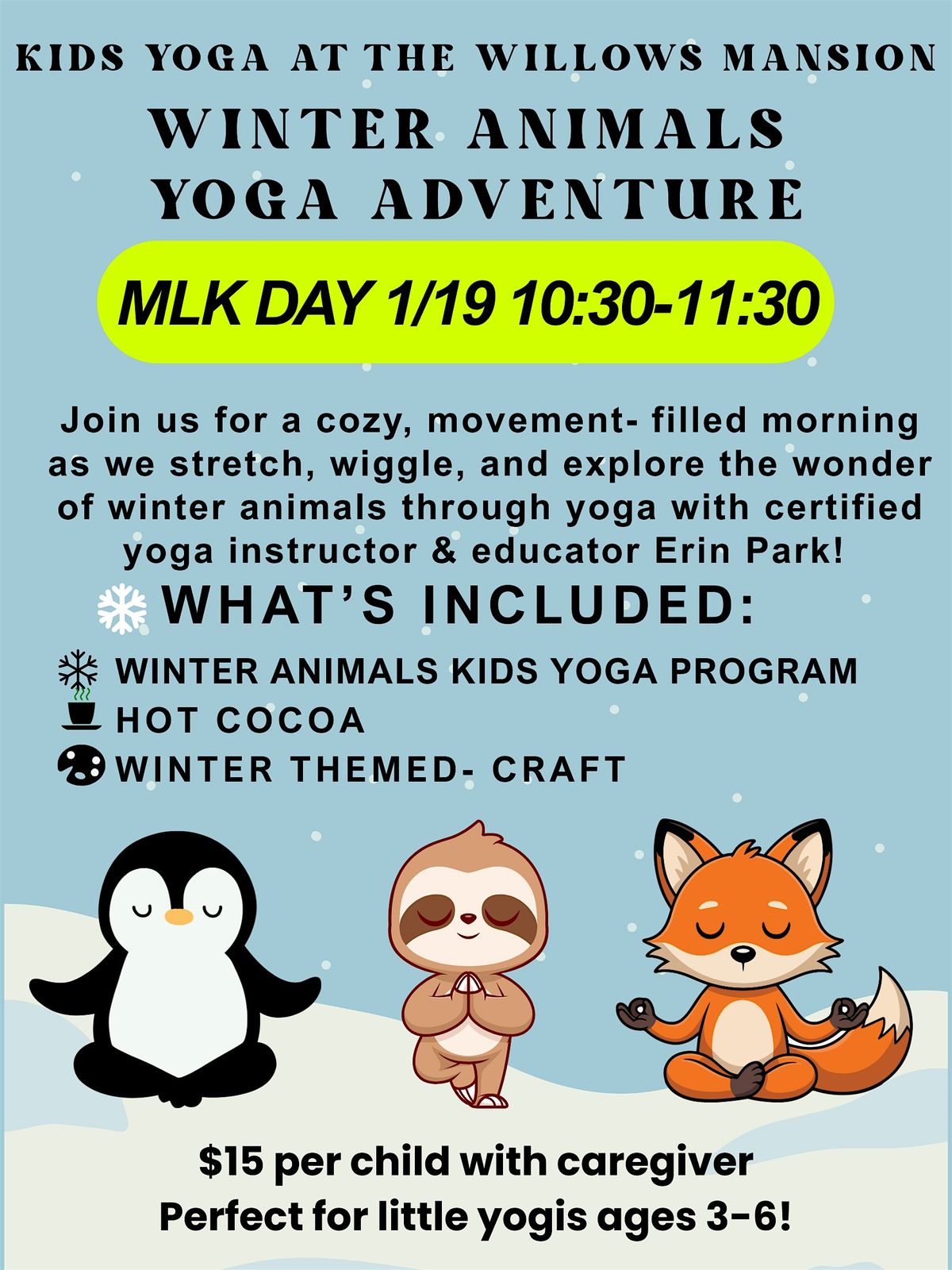 Winter Animals Kids Yoga Adventure, 19 January | Event in Villanova | AllEvents