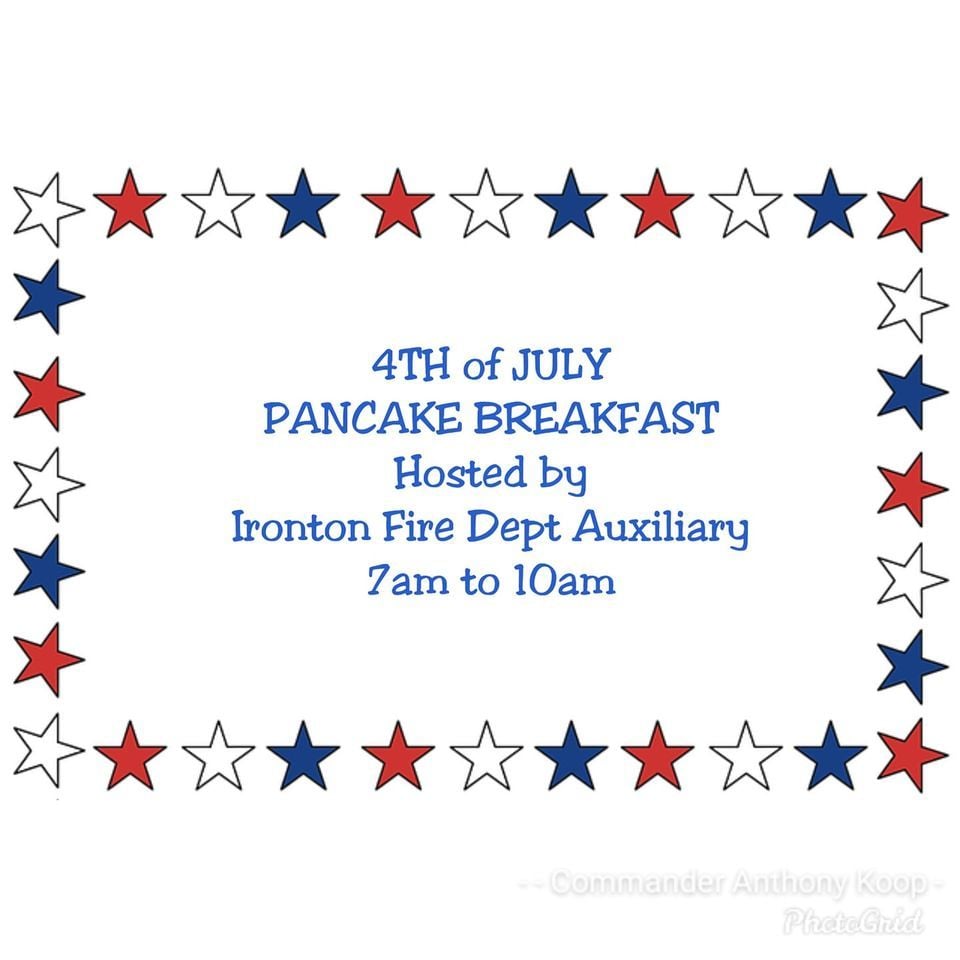 4th of July Pancake Breakfast Hosted by the Ironton Fire Dept Auxiliary