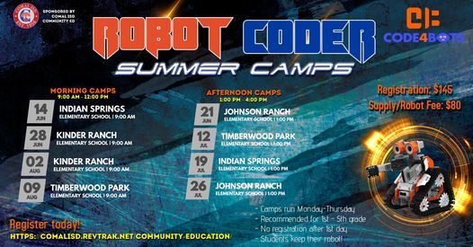 Kinder Ranch Robotcoder Summer Camp Cisd Kinder Ranch Elementary Bergheim August 2 2021 Allevents In