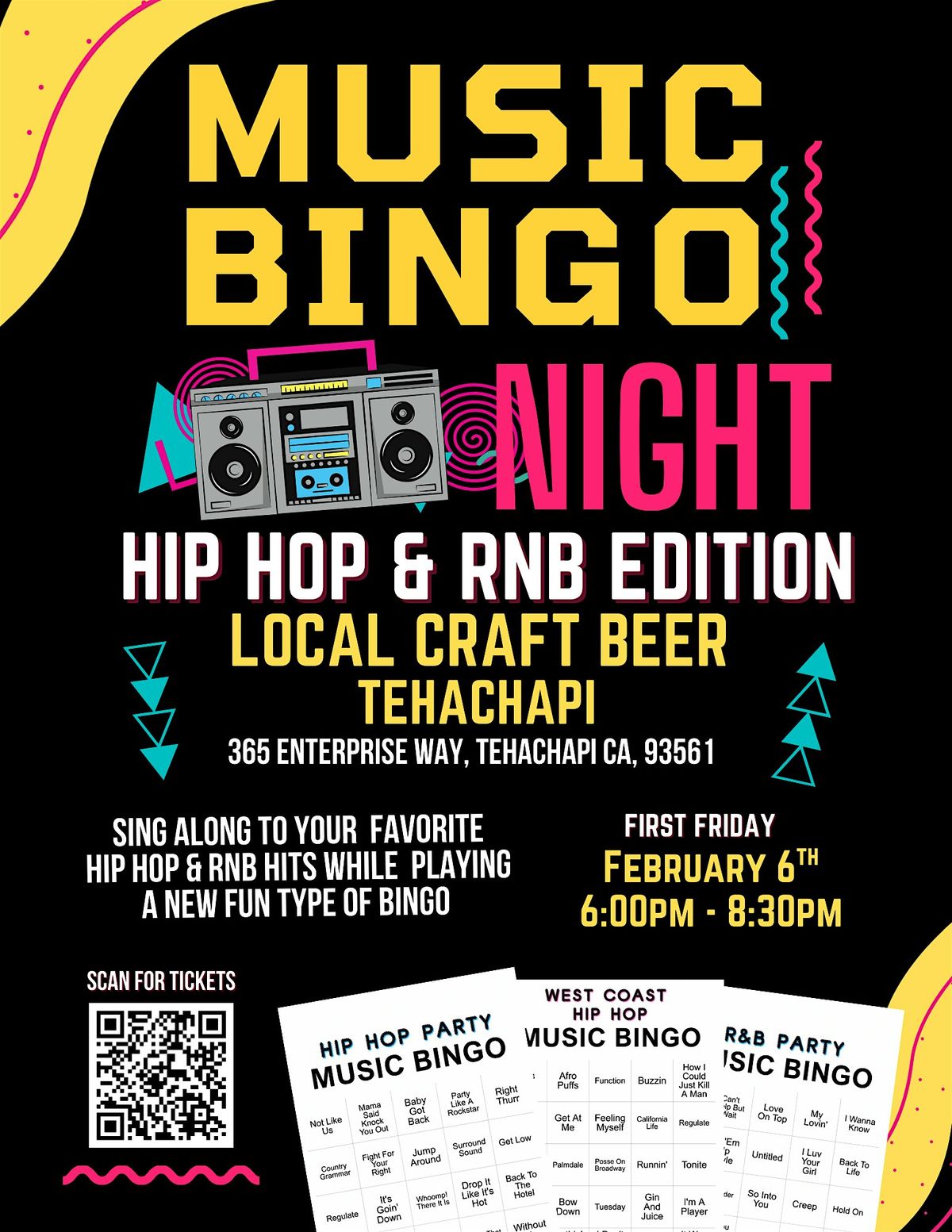 Hip Hop & RnB Music Bingo Night @ Local Craft Brewery Tehachapi