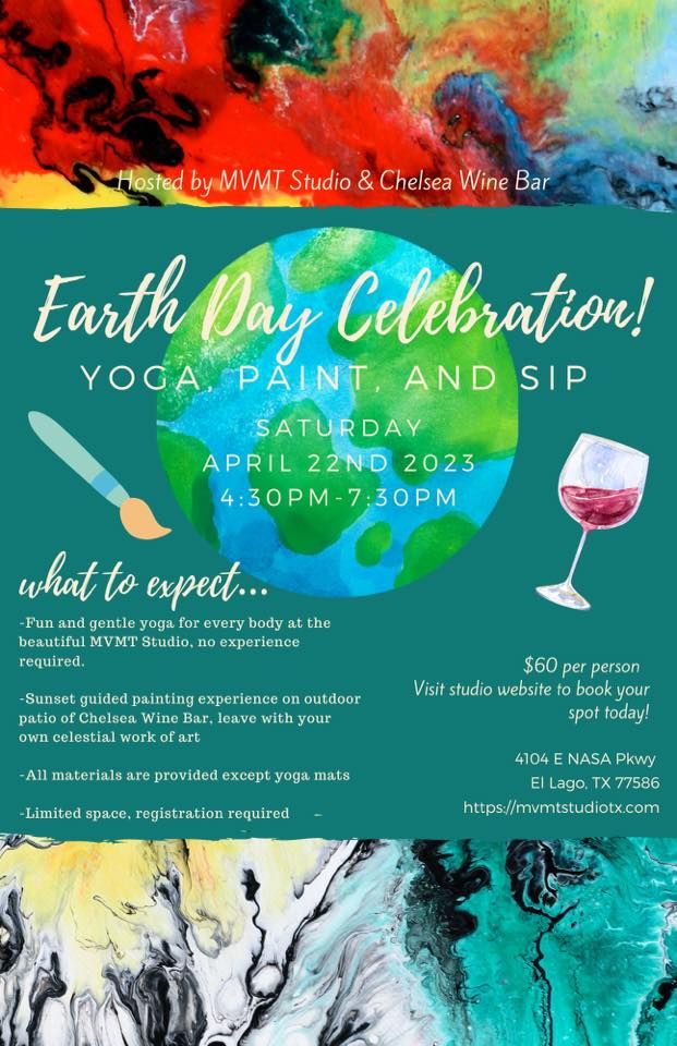 Earth Day Celebration Yoga, Paint & Sip, MVMT Studio TX, Seabrook, 22