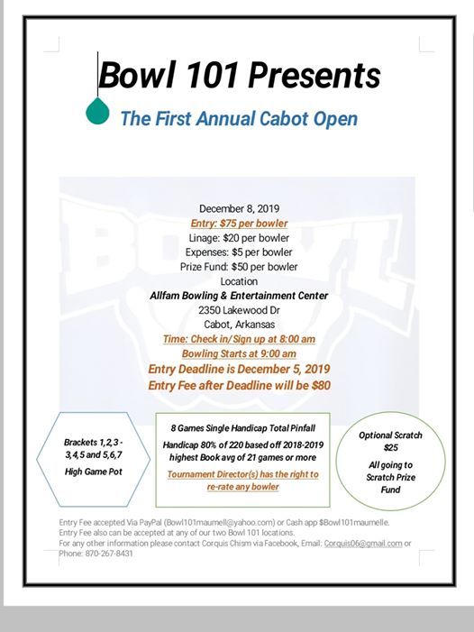 Bowl 101s First Annual Cabot Open Allfam Bowling Entertainment Center Cabot 8 December