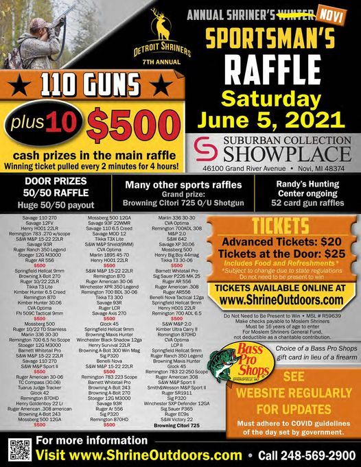 Annual Shriners Novi Sportsmans Raffle Suburban Collection Showplace Novi June 5 21 Allevents In
