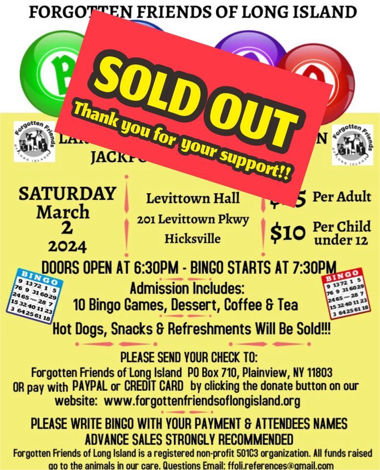 BINGO hosted by Friends of Long Island , Levittown Hall