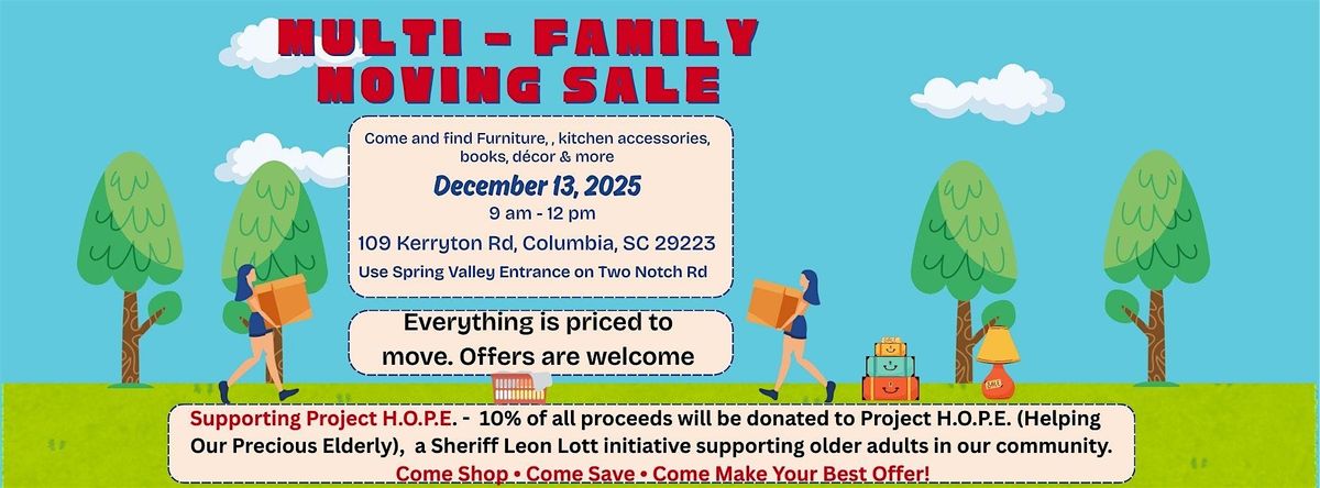 Multi-Family Moving Sale Supporting Project H.O.P.E., 13 December | Event in Columbia | AllEvents