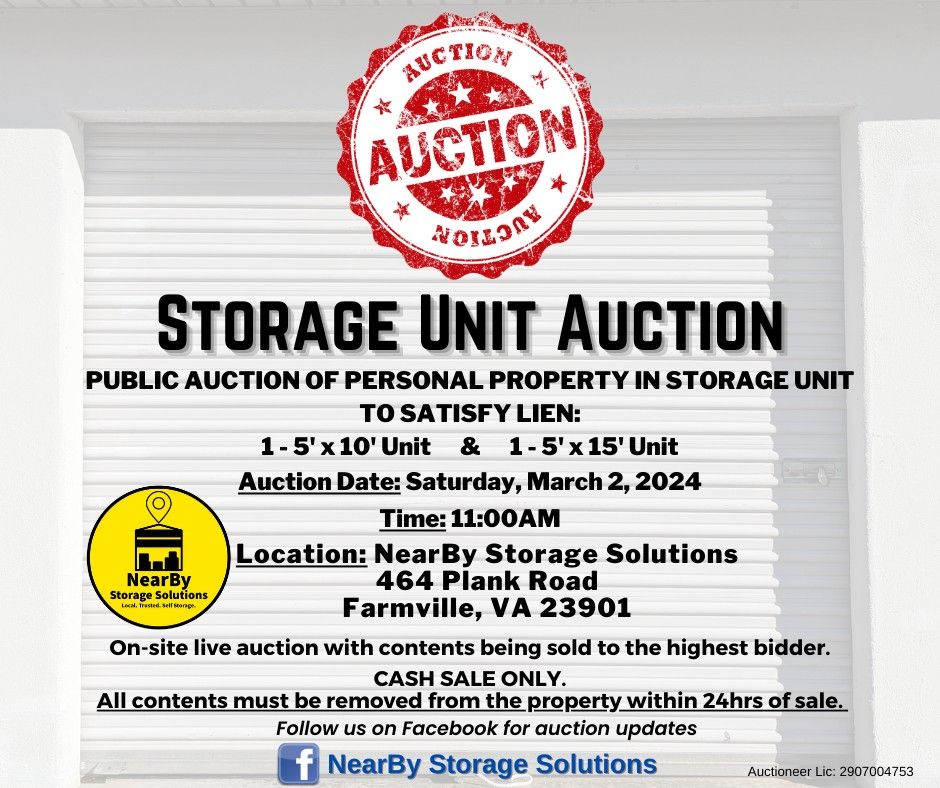 Storage Unit Auction, 464 Plank Road, Farmville, VA, United States