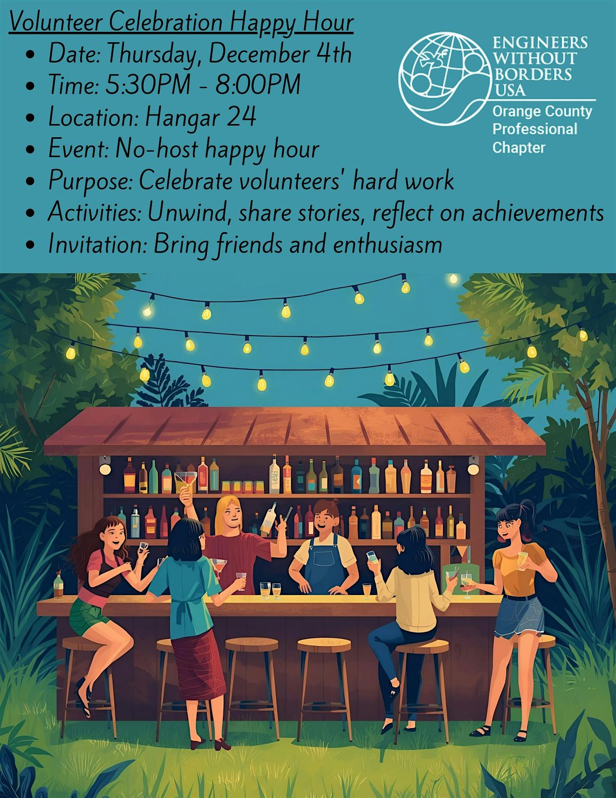 EWB-OC Volunteer Happy Hour, 4 December | Event in Irvine | AllEvents