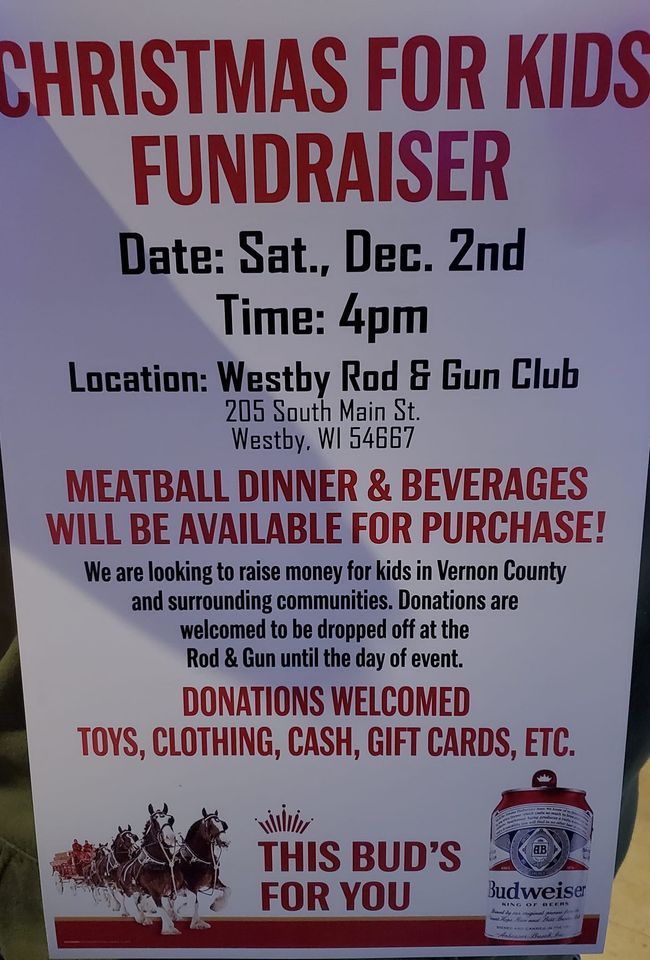 Christmas for Kids Fundraiser, Westby Rod & Gun Club, 2 December 2023 AllEvents.in