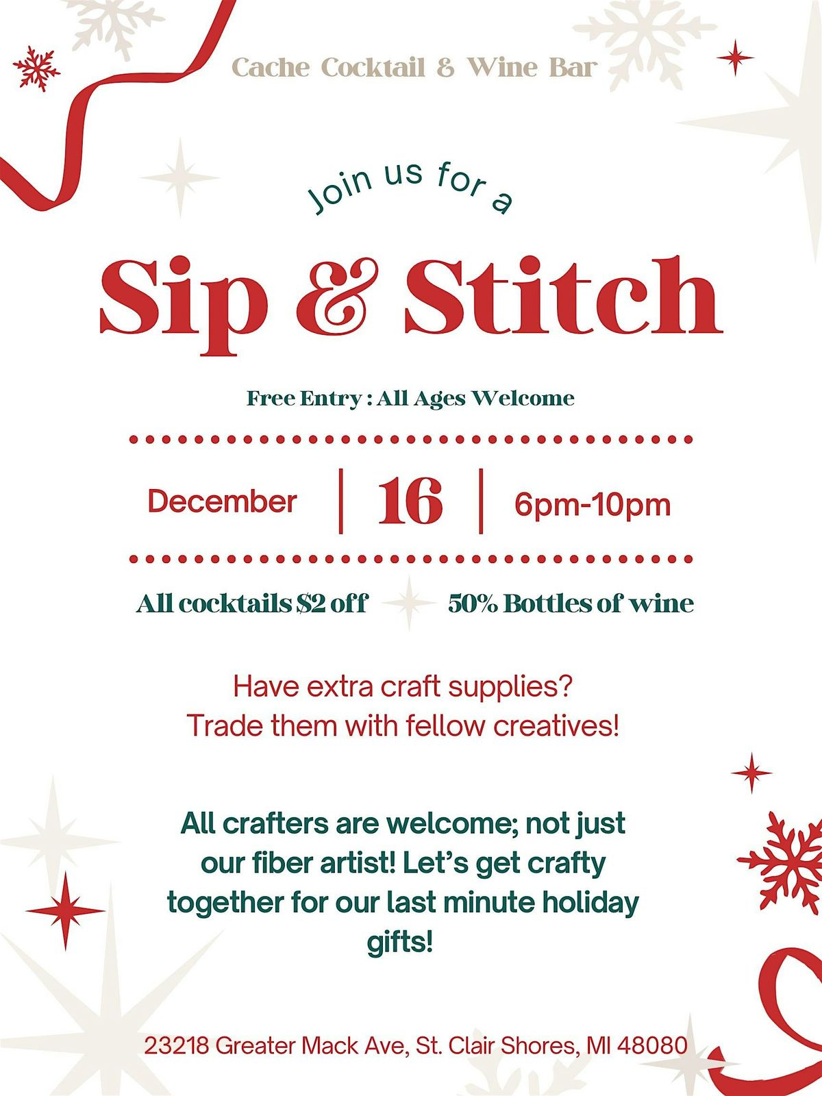 Sip & Stitch, 16 December | Event in St. Clair Shores | AllEvents