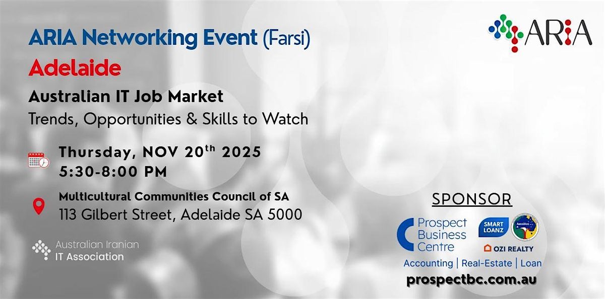 ARIA Adelaide | In-Person Networking Event (Farsi) | Event in Adelaide | AllEvents