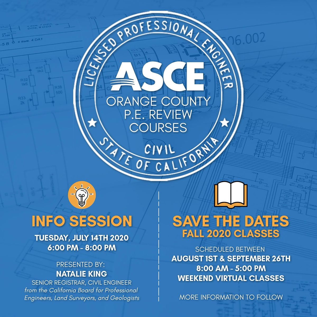 ASCE OC YMF Fall 2020 PE Review Course (Virtual), August 1 to