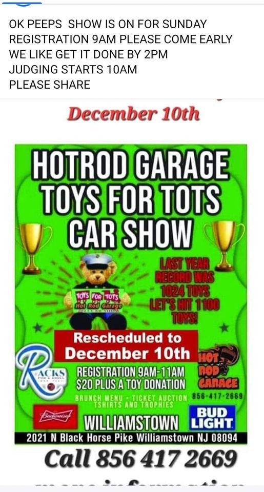 HotRod Garage Toys for Tots Car Show & Fundraiser, Racks Pub & Grill