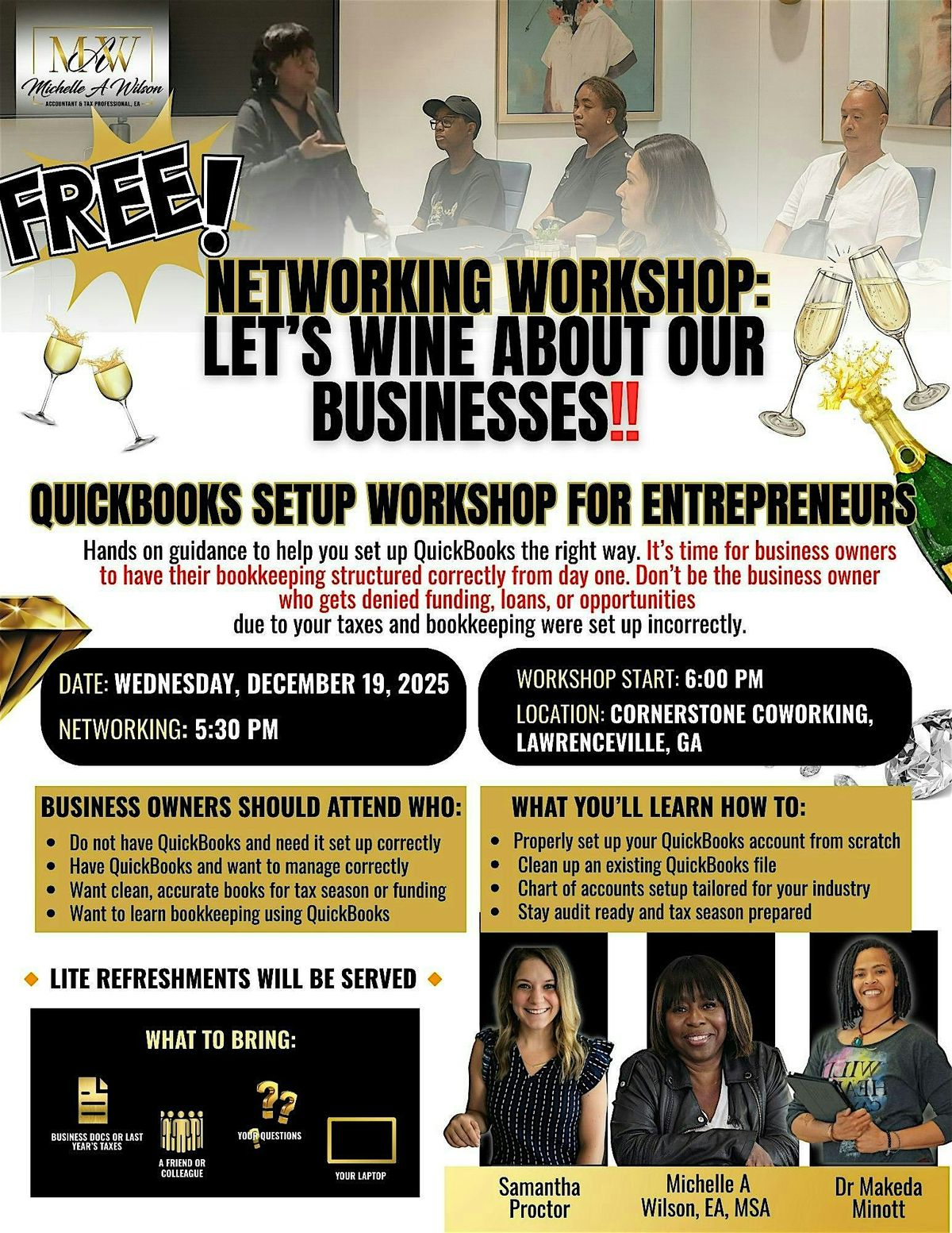 Let’s WINE About Our Businesses - QuickBooks Setup & Networking, 17 December | Event in Lawrenceville